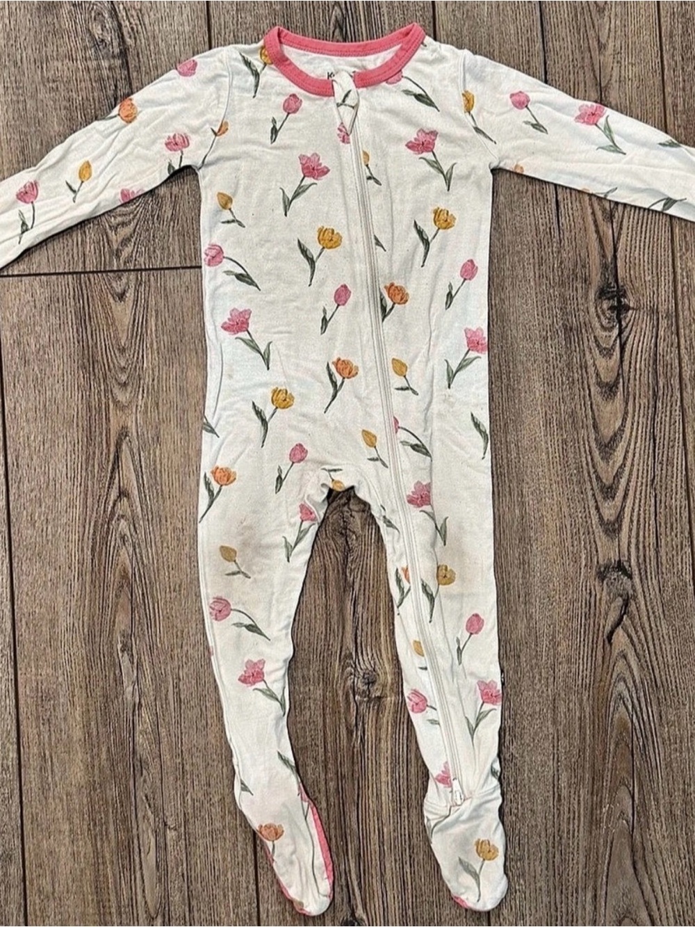 Kyte BABY Floral Tulip Dual Zipper Footie Sleeper White Pink 12-18M Bamboo